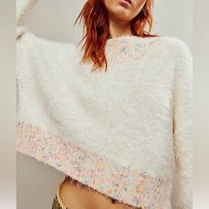 NWT XS Free People Stardust Pullover Sweater in Gardenia Combo